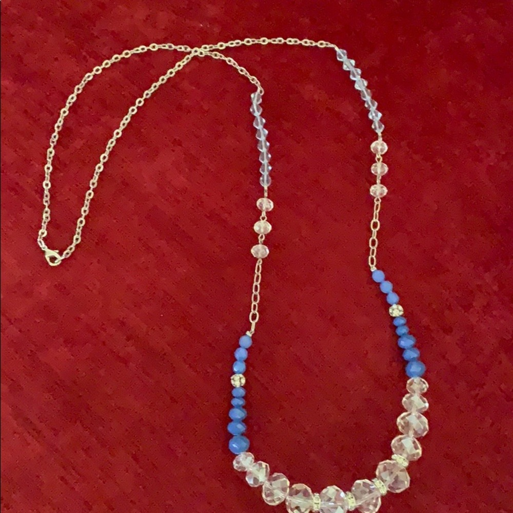 LOFT crystal and blue beaded long necklace.